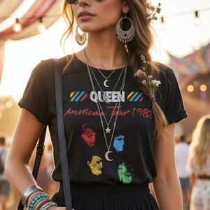 Vintage Queen Band 1982 Hot Space North American Tour Black Graphic Tee